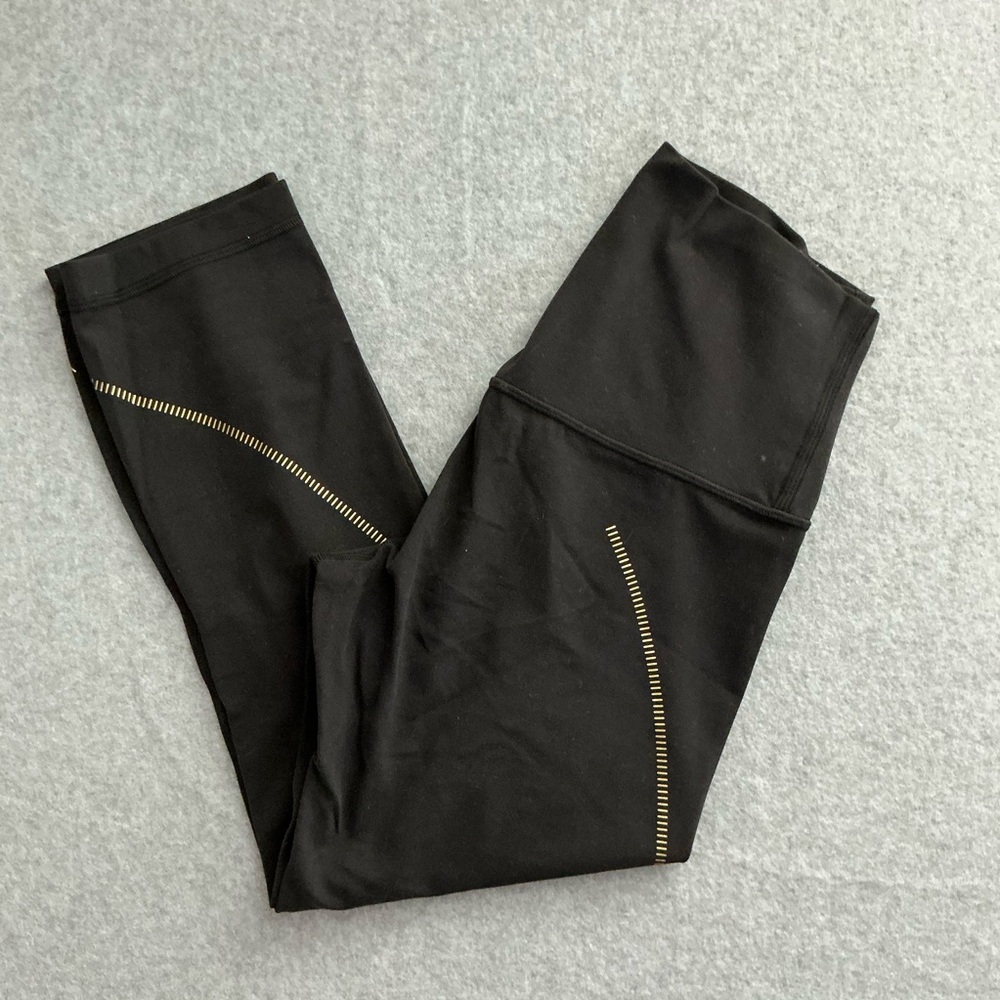 Lululemon Athletica Black Leggings with Gold Stitching